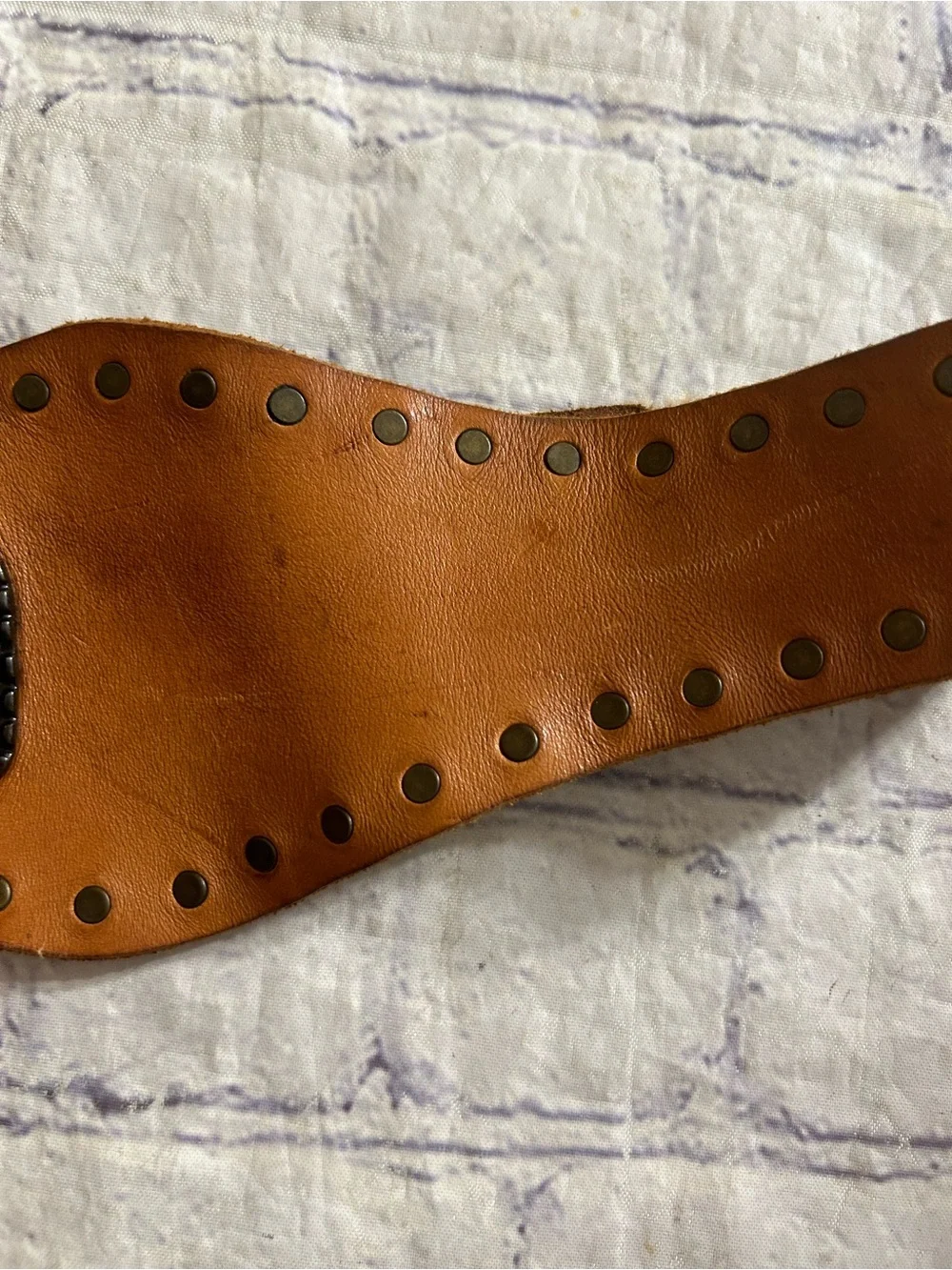 BOHO WESTERN WIDE RUST DARK CARMEL LEATHER BRASS STUDS CORAL MEDALLION BELT